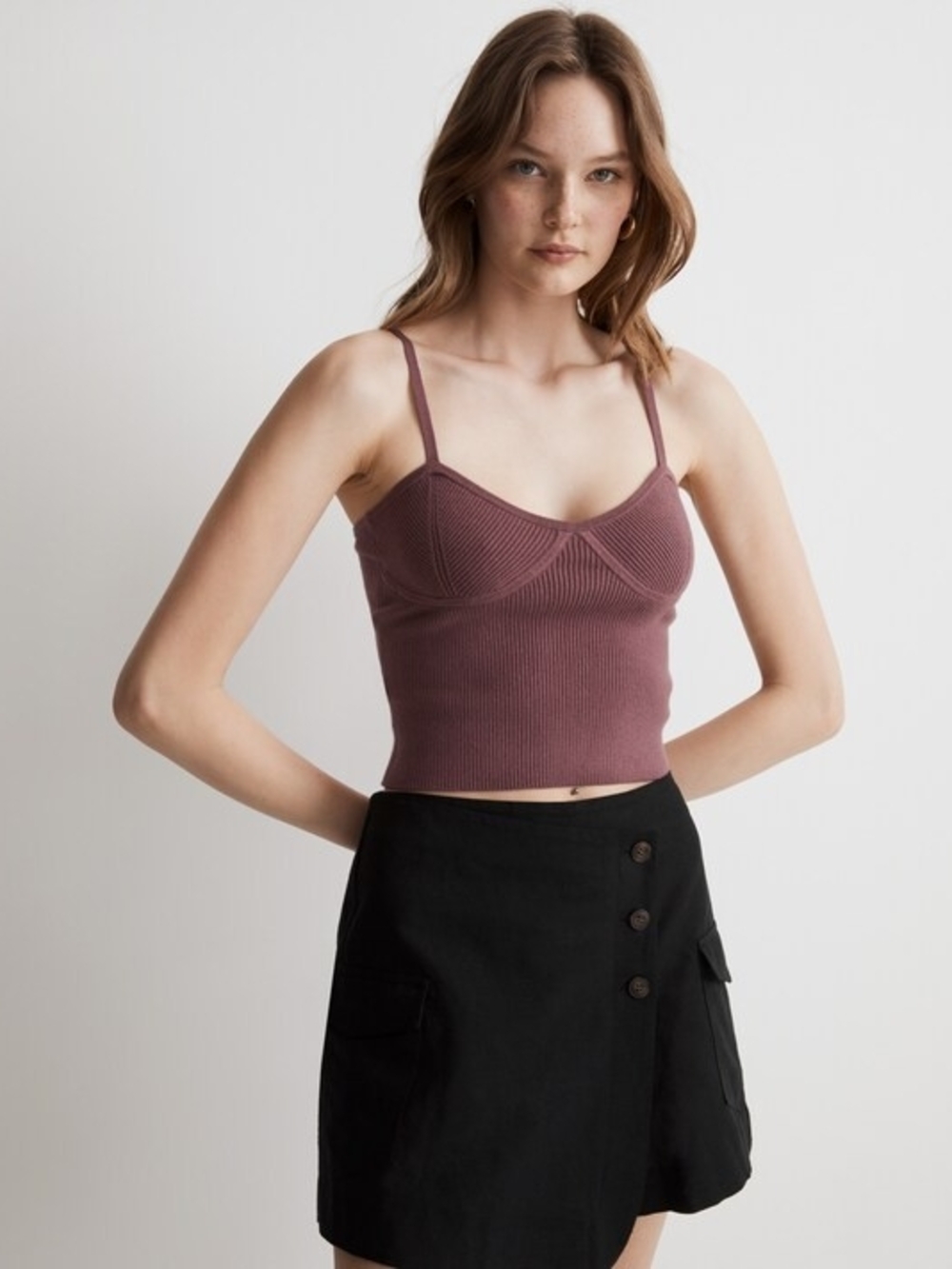 Madewell Mauve Ribbed Spaghetti-Strap Cropped Cami